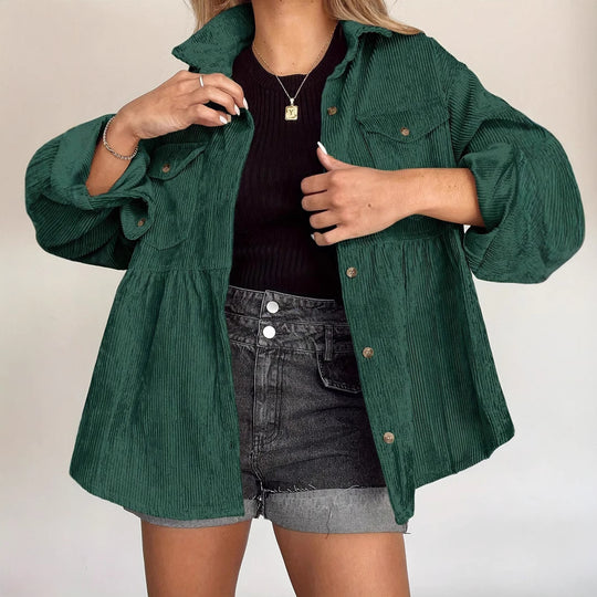 Women's Single-breasted Corduroy Pleated Jacket - Onouthati