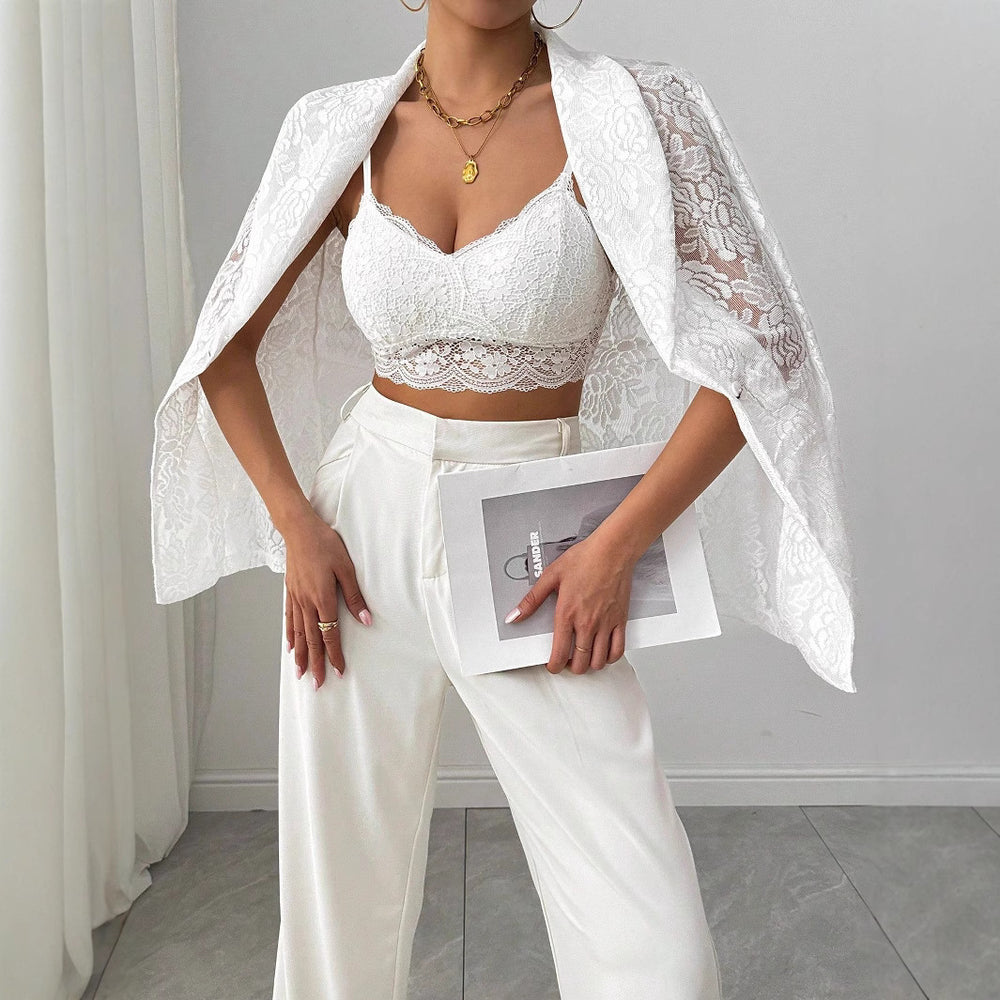 Lace Embroidery White Casual Blazer Women - Onouthati