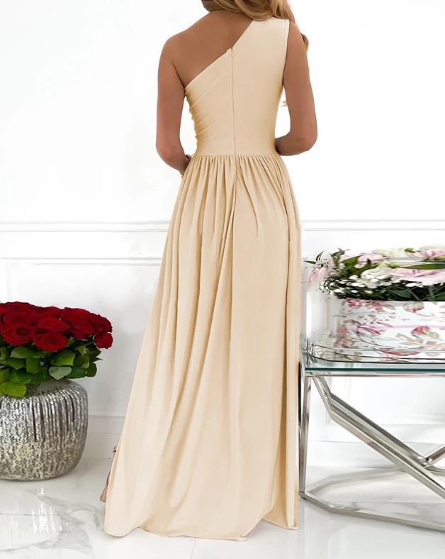 Women's One Shoulder High Split Cutout Sleeveless Elegant Sexy Cocktail Maxi Dress - Onouthati