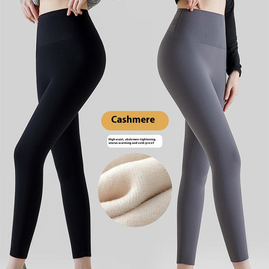 High Waist Cashmere Leggings Winter Warm Solid Plush Pants Fashion Slim Trousers Women Clothing - Onouthati