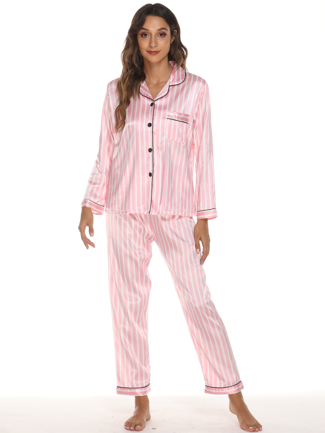 Two-piece Stretch Satin Home Wear Pajamas Women - Onouthati