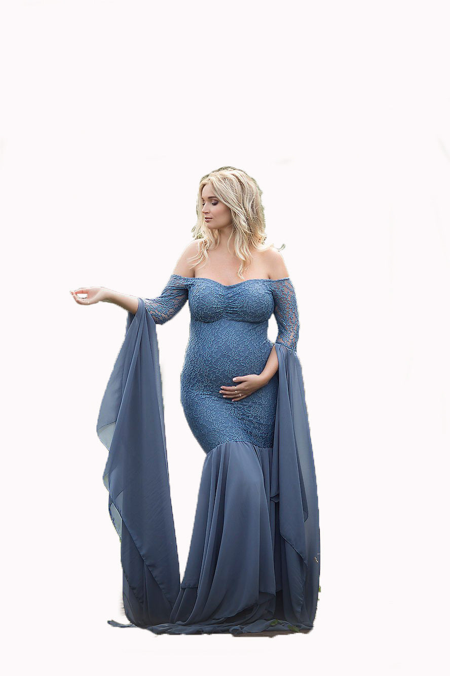 Women's Clothing Lace Stitching Pregnant Women Super Long Sleeve Dress - Onouthati
