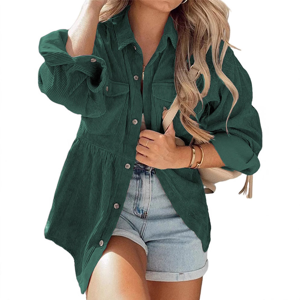 Women's Single-breasted Corduroy Pleated Jacket - Onouthati