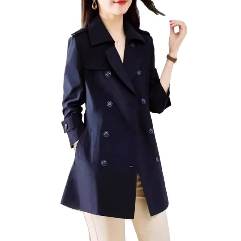 Women's Mid-length Trench Coat Double Breasted Fitted Waist Overcoat - Onouthati