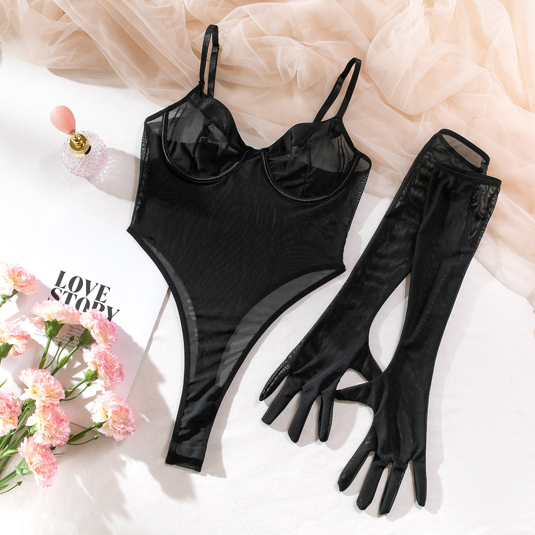 See-through Minimalist Basic Slim Fit Hip Raise With Gloves For Women - Onouthati