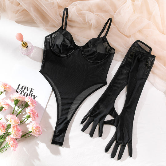 See-through Minimalist Basic Slim Fit Hip Raise With Gloves For Women - Onouthati