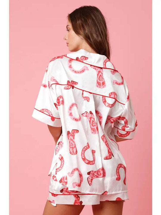 Satin Printed Two-piece Suit Pajamas For Women - Onouthati