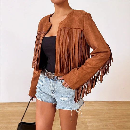 Women's Vacation Casual Retro Tassel Short Jacket - Onouthati