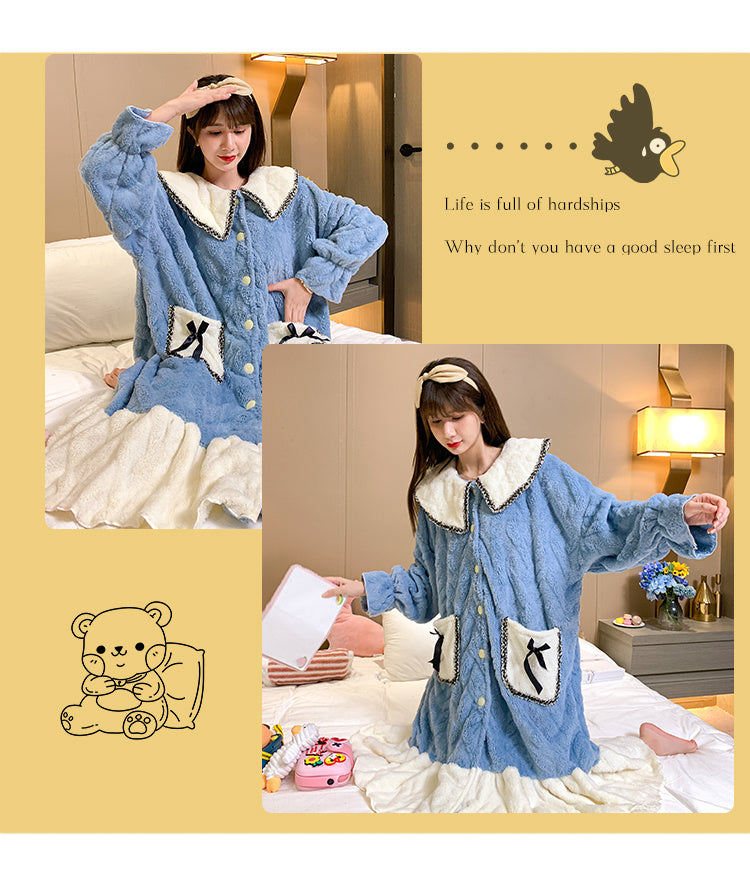 Pajamas Women Autumn And Winter Thickened Long-sleeved Flannel - Onouthati