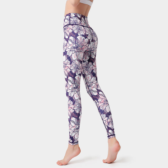 Fashion Flowers Print Leggings High Waist Hip Lifting Yoga Pants For Women Sports Running Fitness Trousers - Onouthati