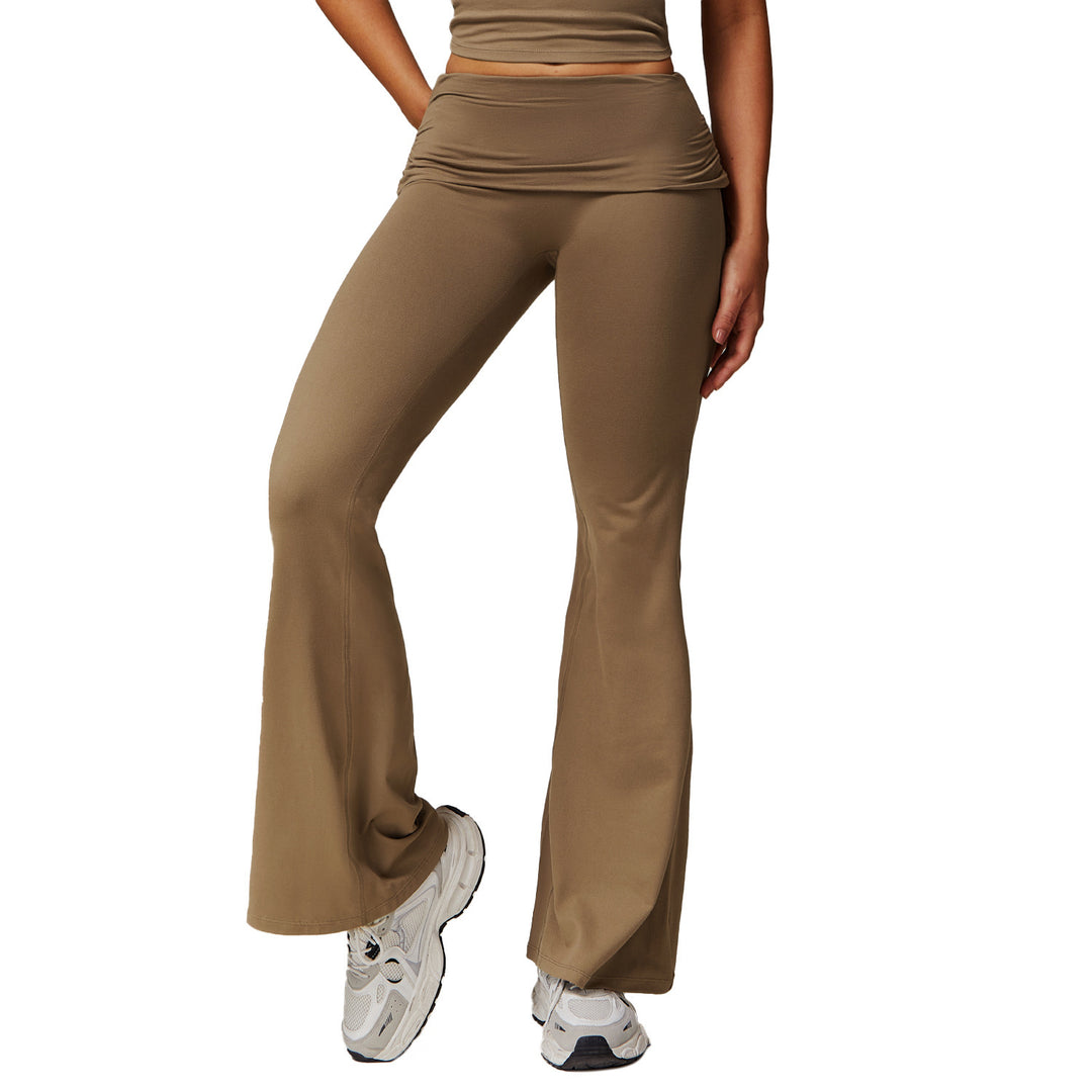 Wool Pleated Yoga Fold High Waist Running Sports Skinny Versatile Bell-bottom Pants Women - Onouthati