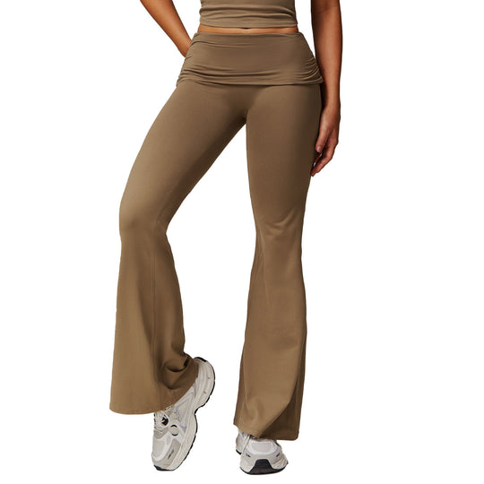 Wool Pleated Yoga Fold High Waist Running Sports Skinny Versatile Bell-bottom Pants Women - Onouthati
