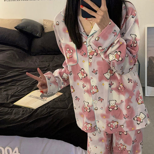 Japanese Sweet Cartoon Long Sleeved Pajamas For Women - Onouthati