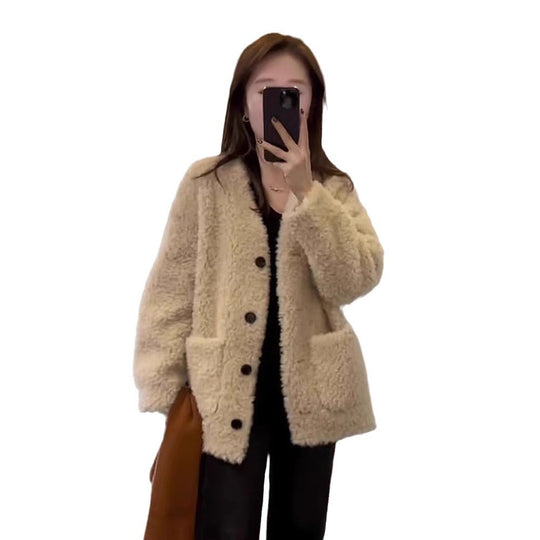 Loose And Warm Lamb Wool Top Coat For Women - Onouthati