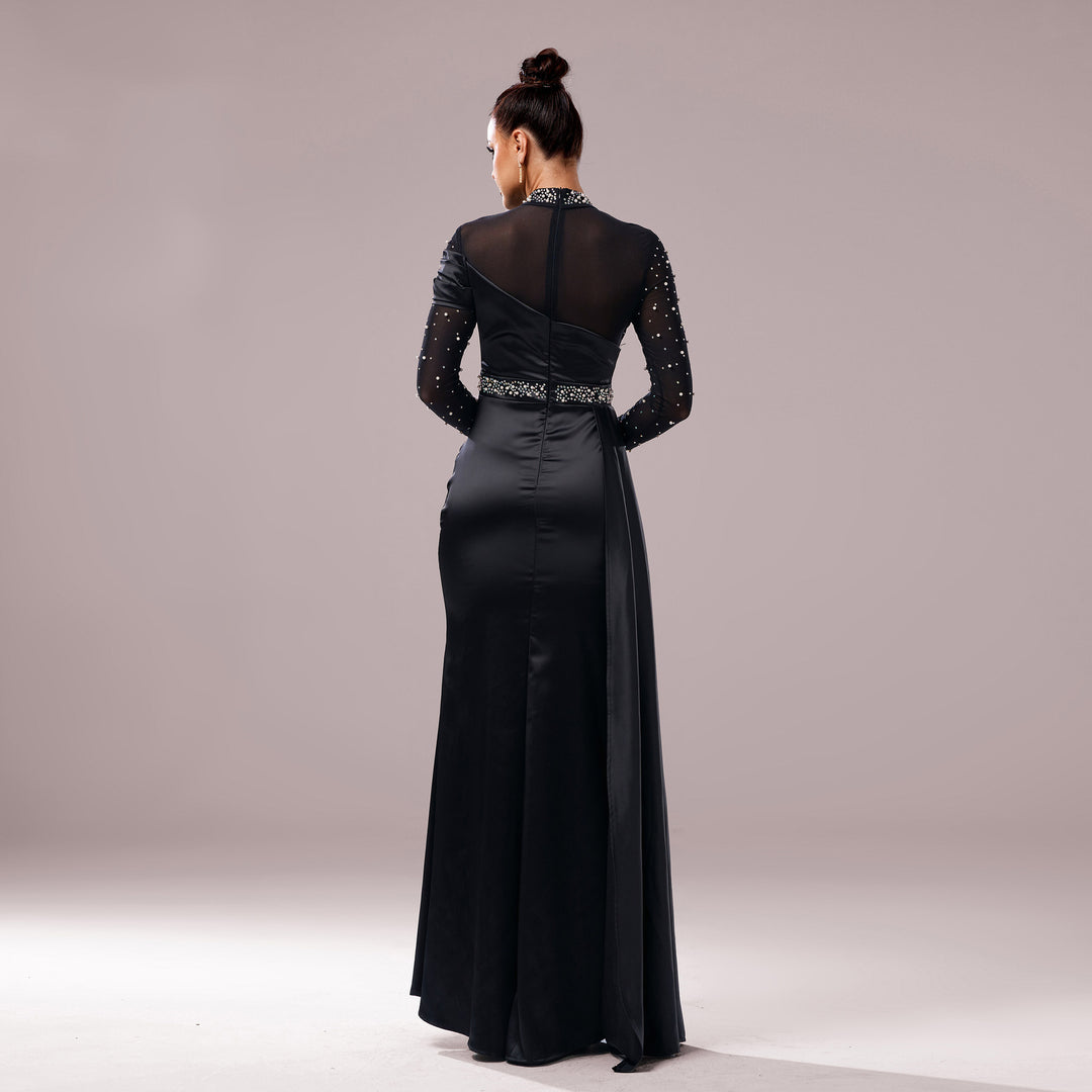 Long Sleeve Slim-fit Sheath Pearl Banquet Fishtail Evening Dress - Onouthati