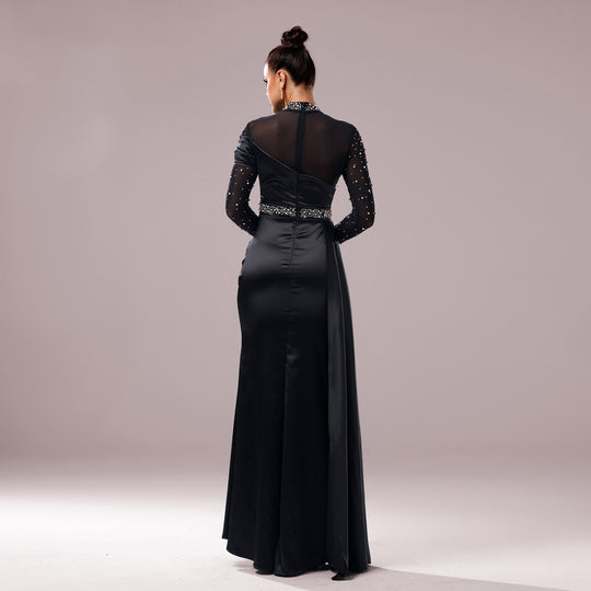 Long Sleeve Slim-fit Sheath Pearl Banquet Fishtail Evening Dress - Onouthati