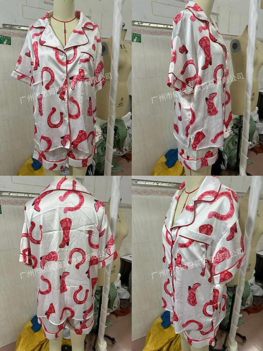 Satin Printed Two-piece Suit Pajamas For Women - Onouthati