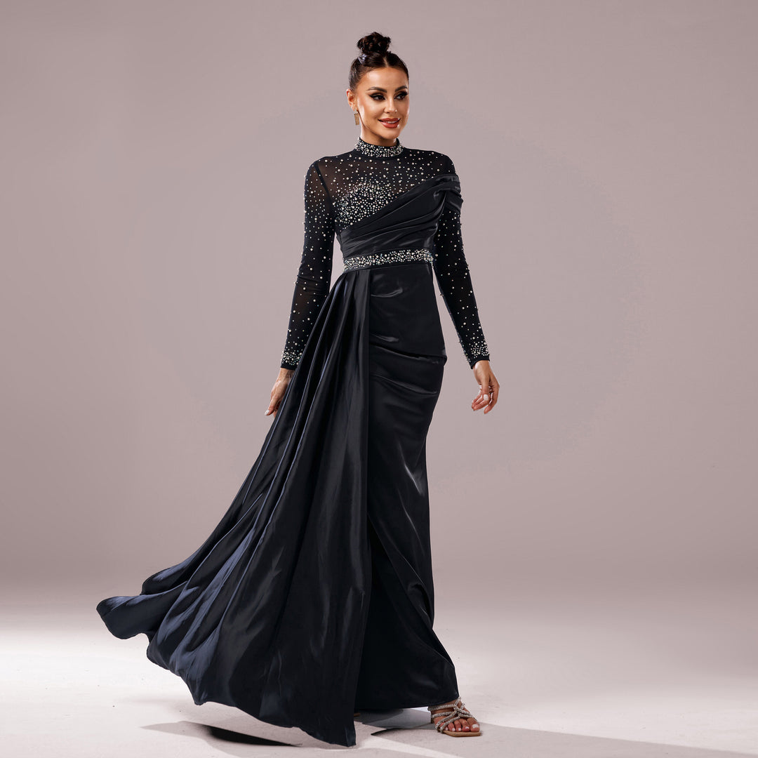 Long Sleeve Slim-fit Sheath Pearl Banquet Fishtail Evening Dress - Onouthati
