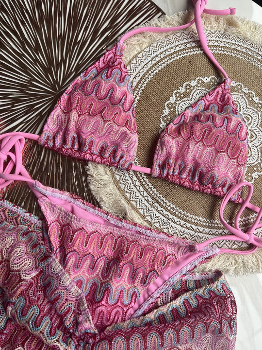 Knitting Bikini Skirt Three-piece Set Bikini Striped Swimsuit Bikini Women Swimw - Onouthati