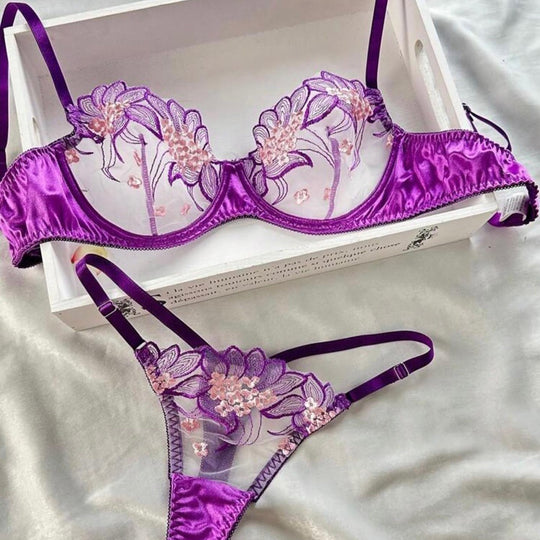 Purple Embroidered Ribbon Steel Ring Underwear Suit Women - Onouthati