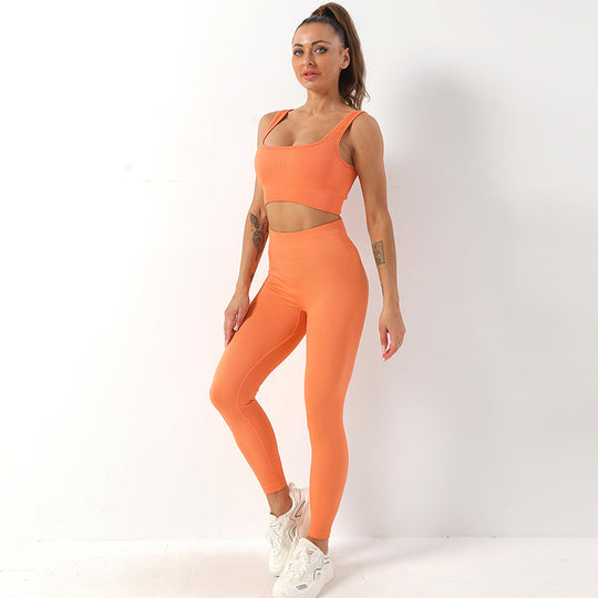 2pcs Thread Yoga Suit Seamless Bra And Butt Lifting High Waist Leggings Set For Women Sports Fitness Yoga Pants Sportswear Outfits Clothing - Onouthati