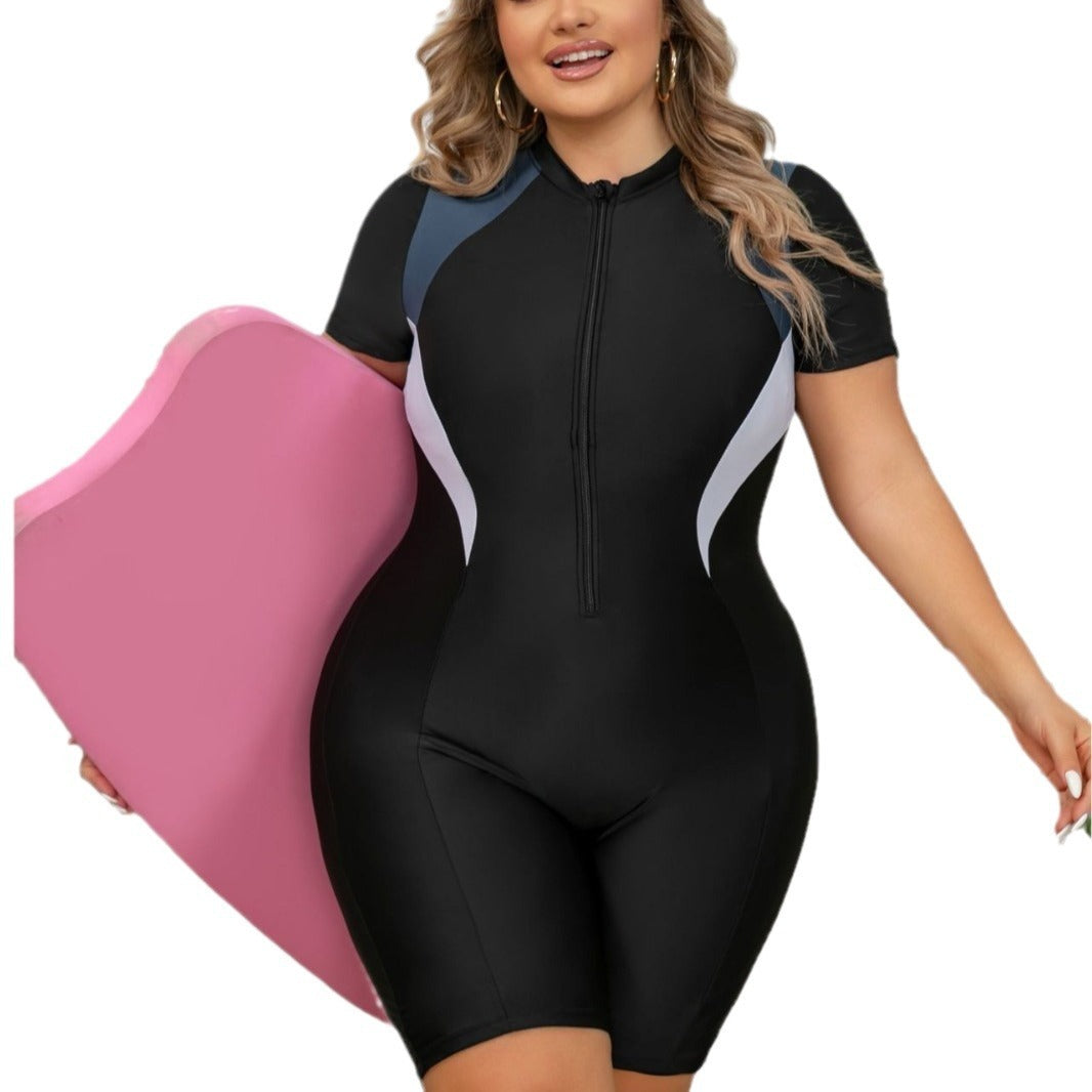 Plus Size One-piece Zipper Sports Swimsuit For Women - Onouthati