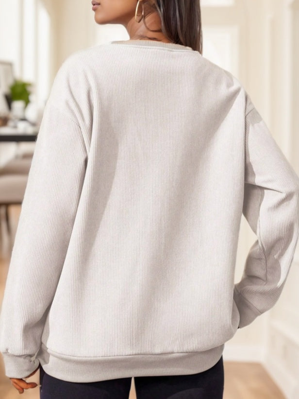 Women Loose Fit Embroidered Print Sweatshirt Top - Onouthati