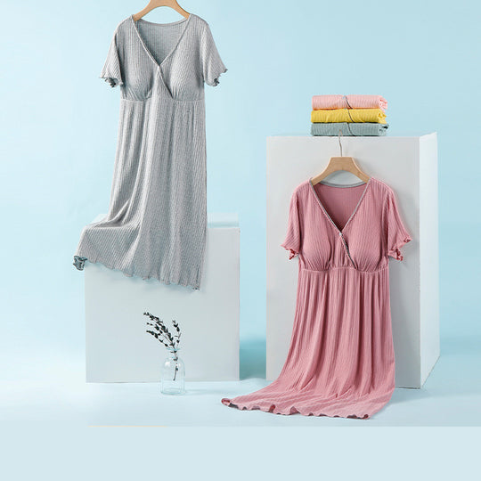 Breastfeeding Dress Thin Breastfeeding Modal Pajamas Pregnant Women - Onouthati