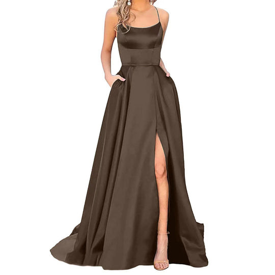 Solid Color Long Slimming And Shoulder Hollow Girlfriends Fashion Bridesmaid Party Dress - Onouthati
