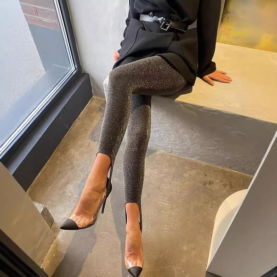 Knitted Bright Silk High Elastic Step-on Yoga Leggings - Onouthati