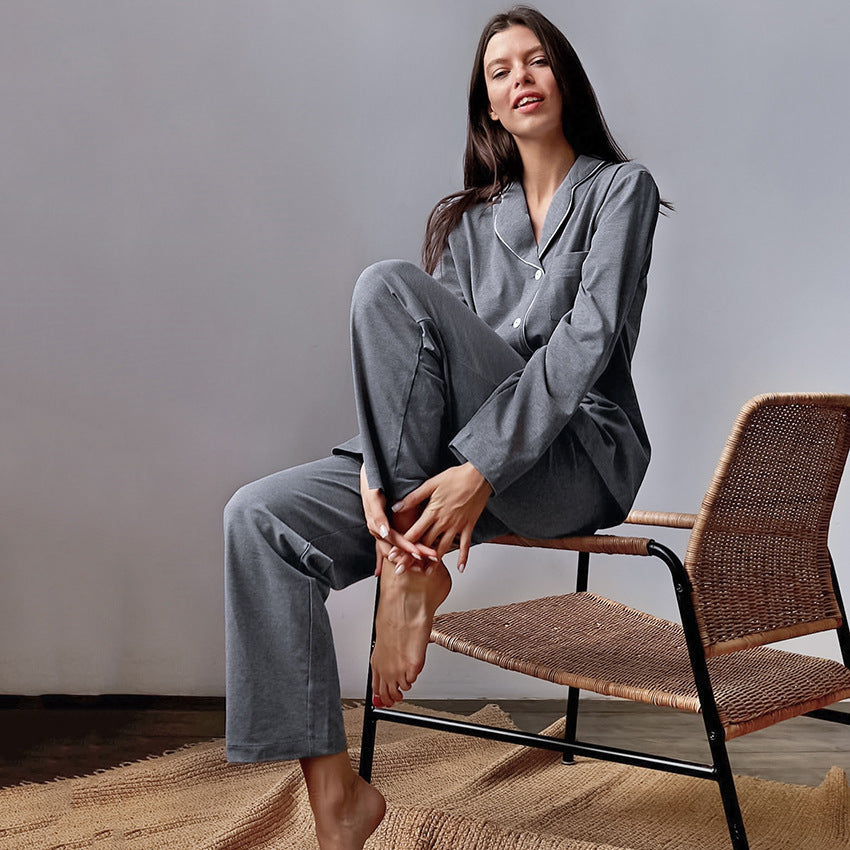 Autumn New French Simplicity Comfortable Thermal Knitting Cotton Silk Long-sleeved Pajamas For Women - Onouthati