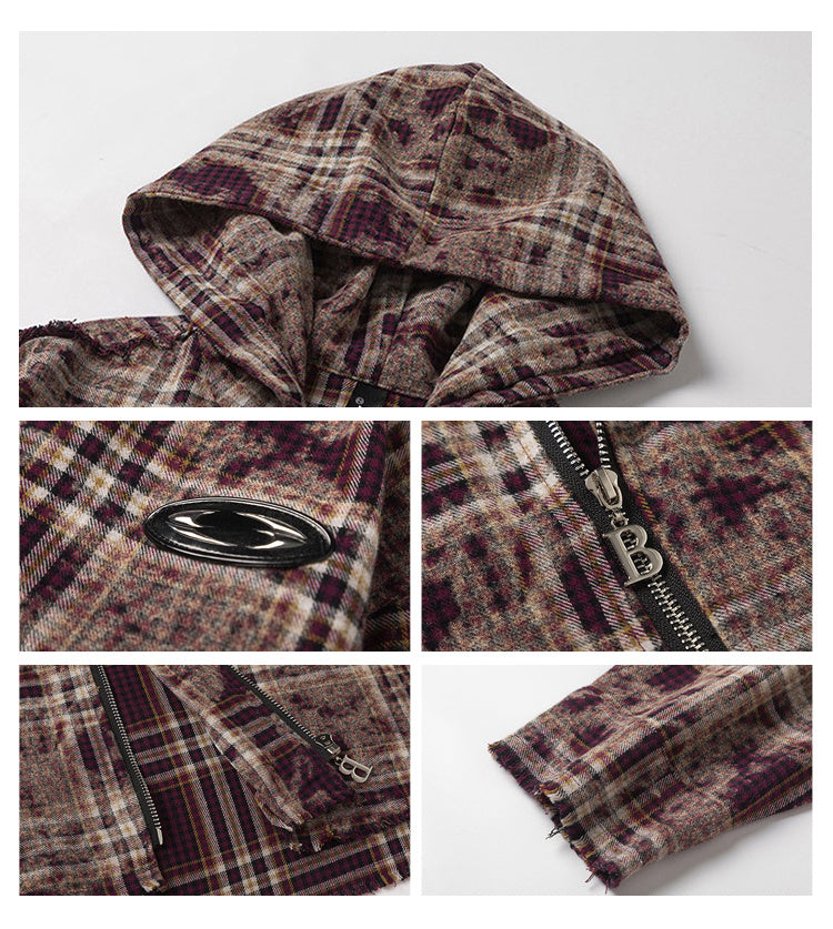 Retro Plaid Hooded Zip Jacket - Onouthati