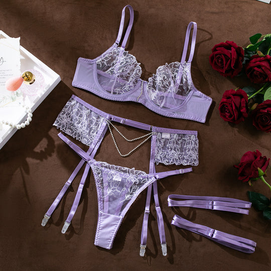 See-through Embroidery Chain Elegant Three-piece Set For Women - Onouthati