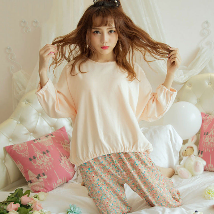 Milk Silk Korean Floral Long-sleeved Trousers Pajamas Suit For Women - Onouthati