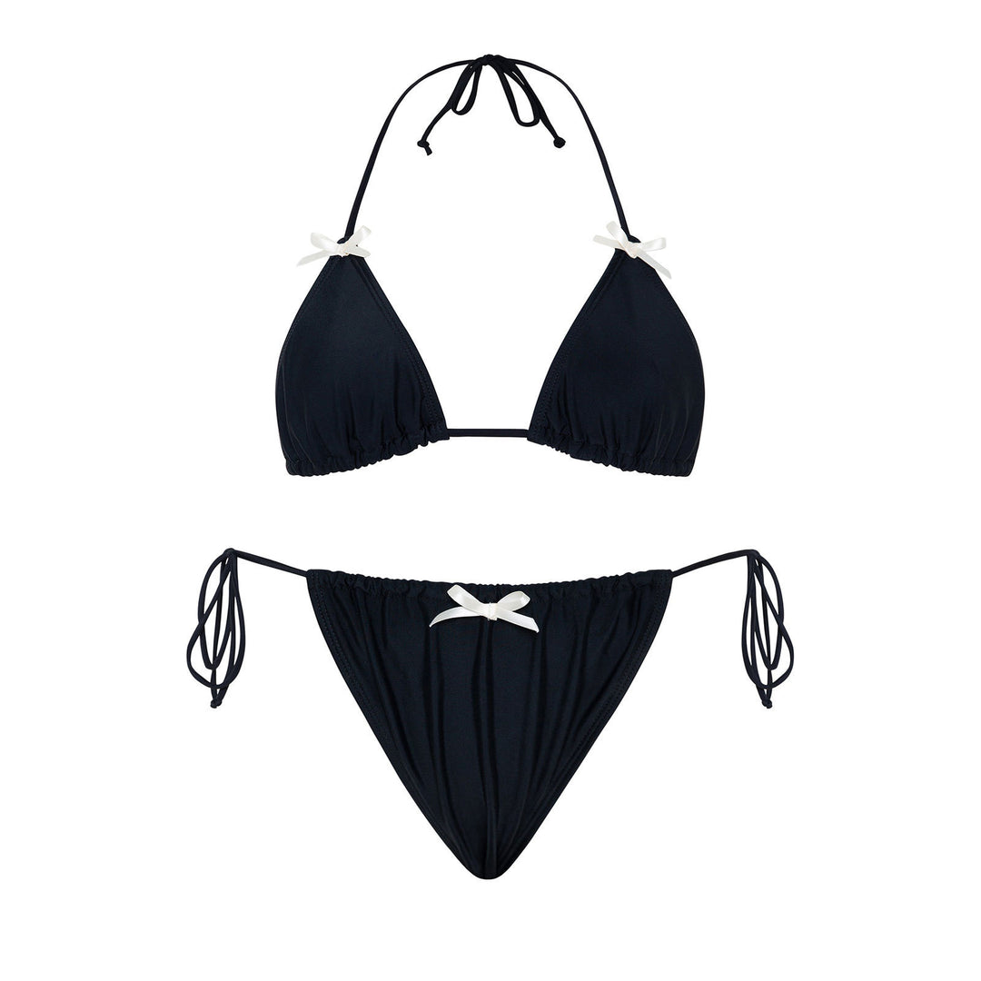 Pure Color Bikini Swimsuit Bow Tie Women - Onouthati