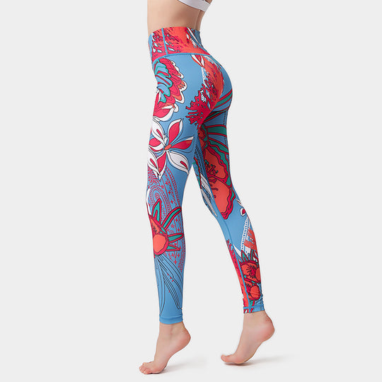 Fashion Flowers Print Leggings High Waist Hip Lifting Yoga Pants For Women Sports Running Fitness Trousers - Onouthati