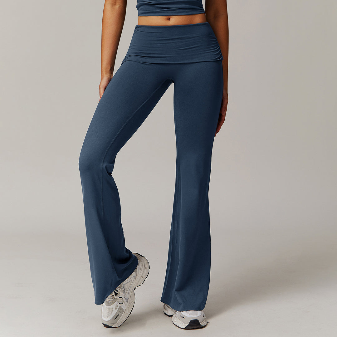 Wool Pleated Yoga Fold High Waist Running Sports Skinny Versatile Bell-bottom Pants Women - Onouthati