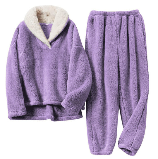Coral Fleece Pajamas Women Autumn And Winter Pajamas Set Thickened Home Service - Onouthati