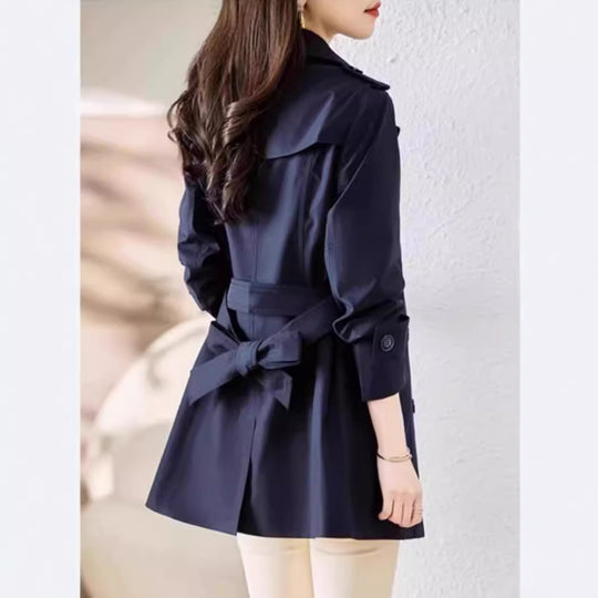 Women's Mid-length Trench Coat Double Breasted Fitted Waist Overcoat - Onouthati