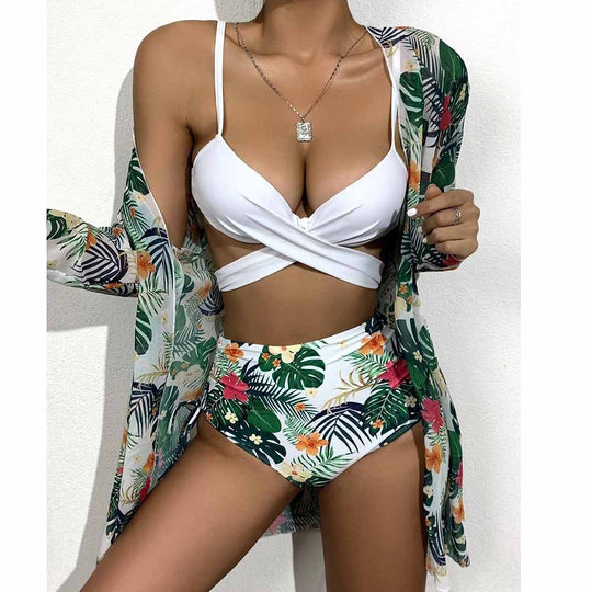 New Swimsuit European And American Three-Piece Bikini Cross-Border Exclusively For Mesh Split Swimsuit Women Bikini - Onouthati