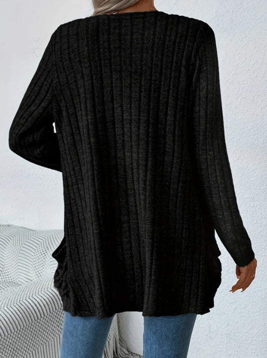 Solid Color Open-Front Cardigan - Onouthati