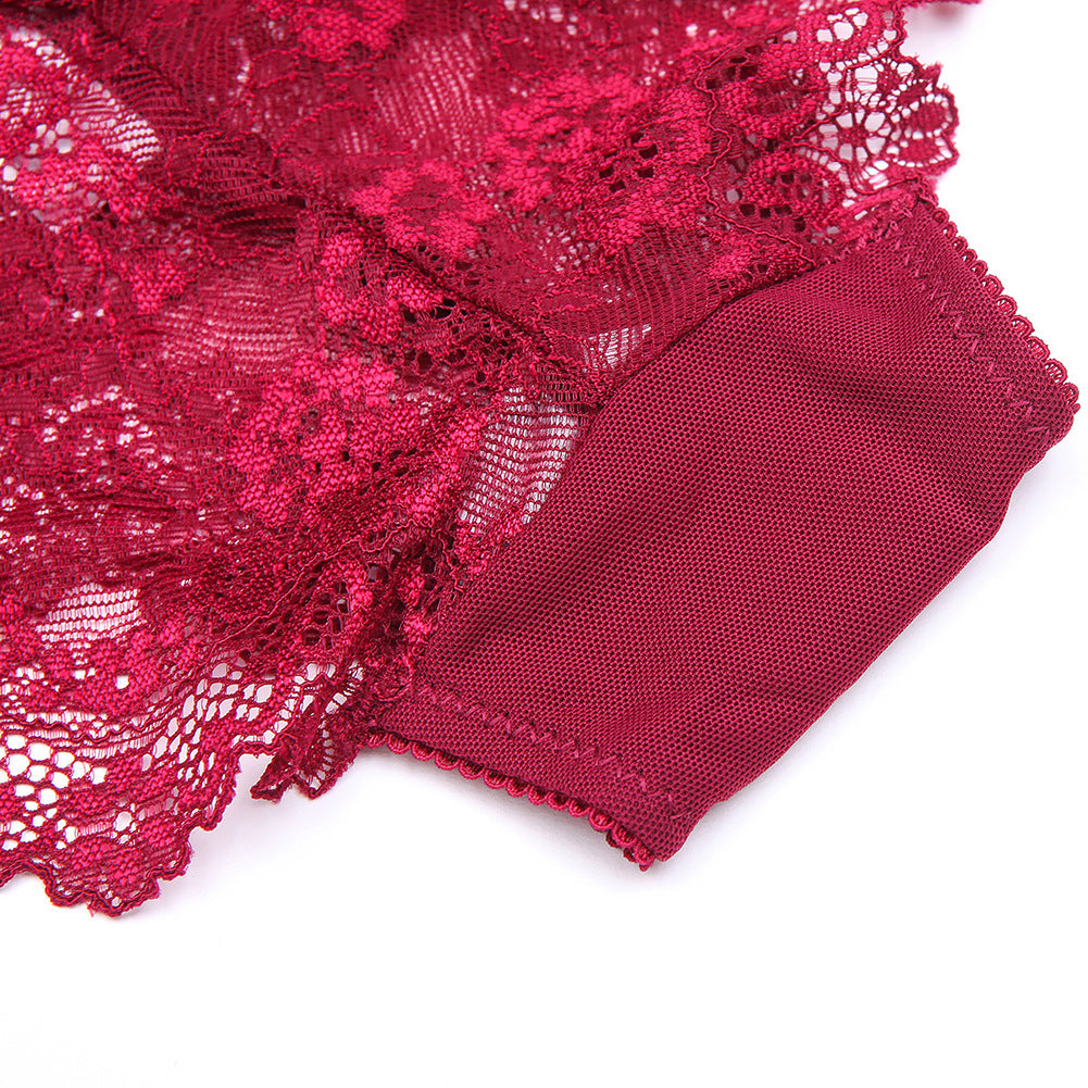 Court Style Wine Red Lace Bra Set Women - Onouthati