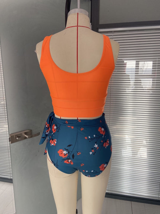 New Bikini Europe Cloth Printing Swimming Split Conservative Bikini Swimsuit For Women - Onouthati