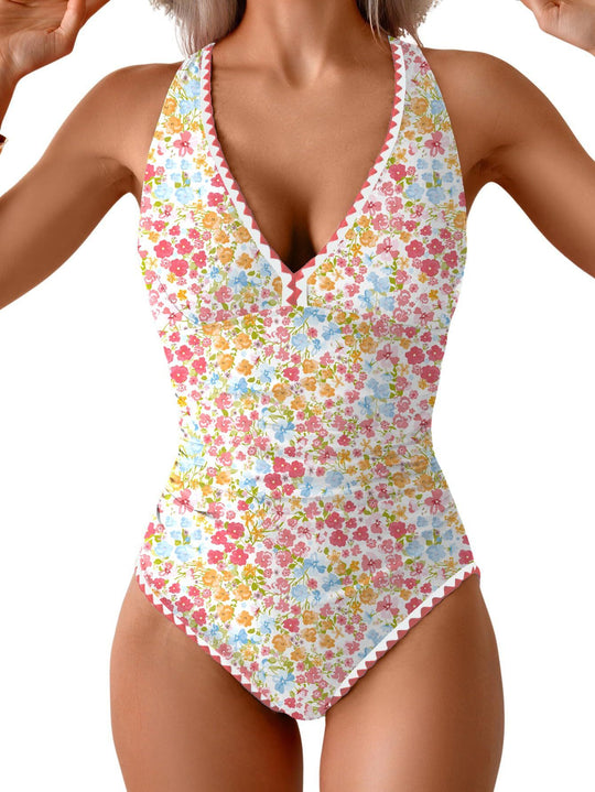 Women's One Piece Belly Contraction Pleated Push-up Lace-up Swimsuit - Onouthati