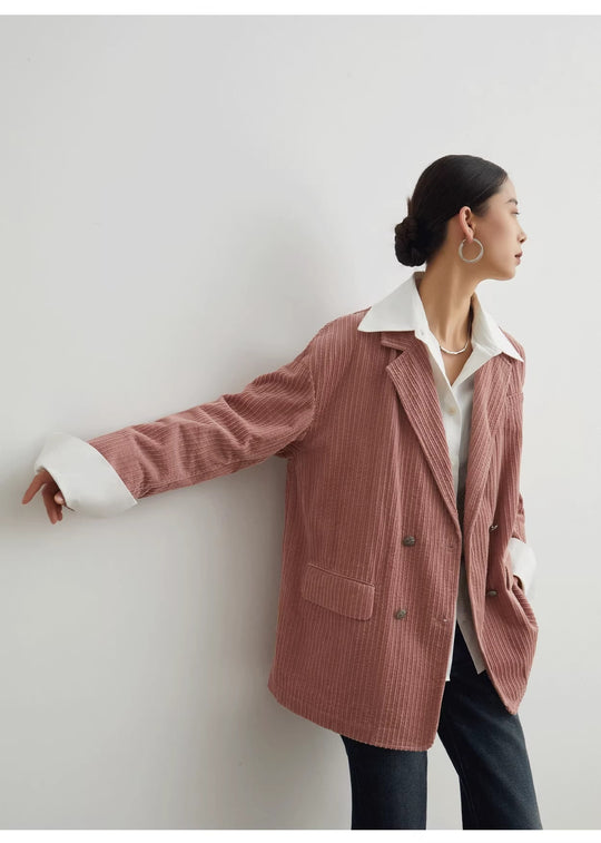 Corduroy Double Breasted Suit Jacket Loose Korean Style - Onouthati