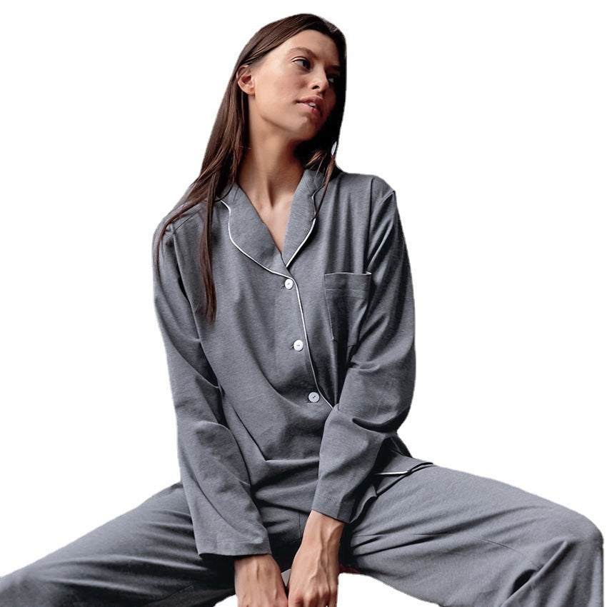 Autumn New French Simplicity Comfortable Thermal Knitting Cotton Silk Long-sleeved Pajamas For Women - Onouthati