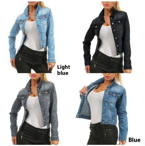Women's Solid Color Slim-fit Jacket Denim Coat - Onouthati