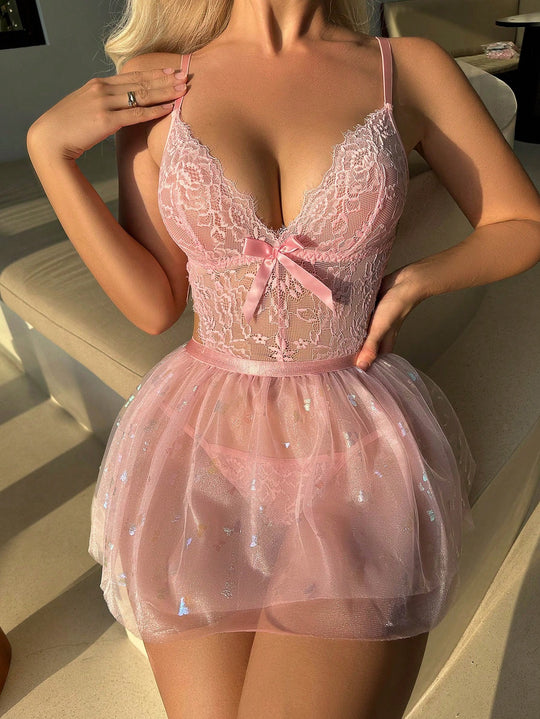 Mesh Lace Butterfly Seduction Pajamas Loungewear Suit Women - Onouthati