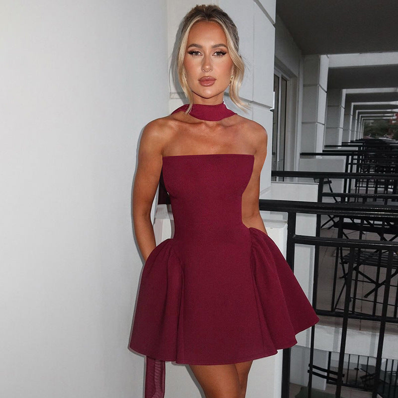 Sexy Tube Top Dress With Back Zipper Design Ins Fashion Short Dress For Party Clothing Women - Onouthati