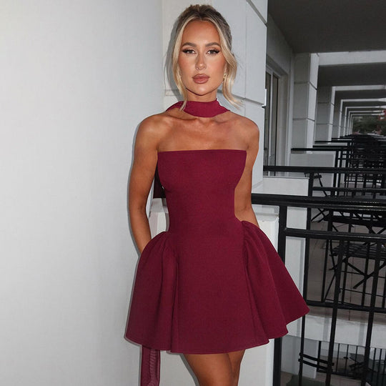 Sexy Tube Top Dress With Back Zipper Design Ins Fashion Short Dress For Party Clothing Women - Onouthati